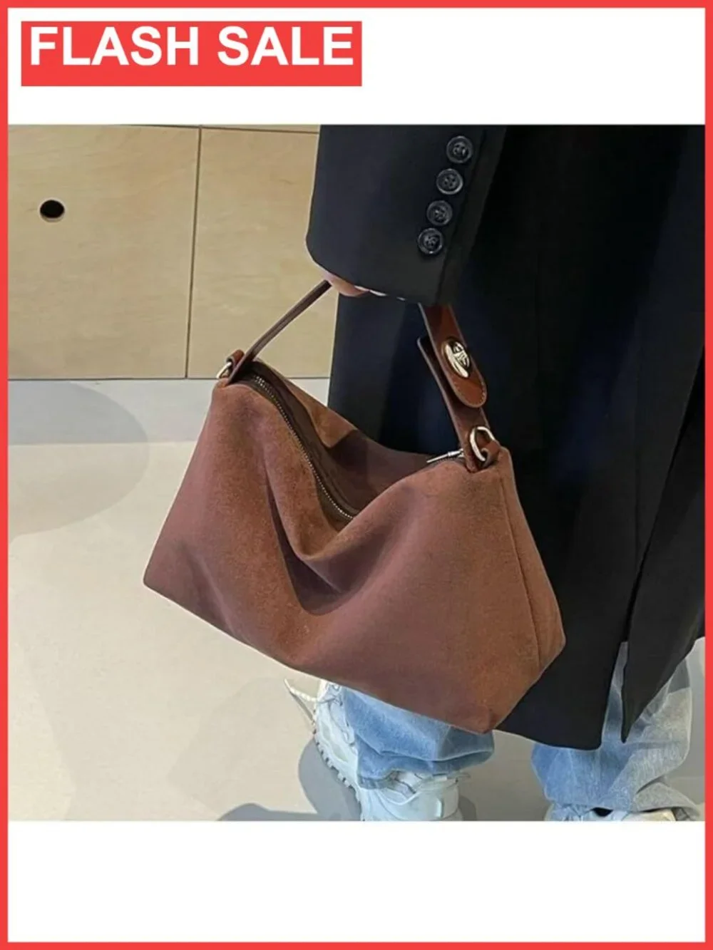 Faux Suede Slouchy Hobo Shoulder Bag Crossbody Satchel Tote Handbag Purse